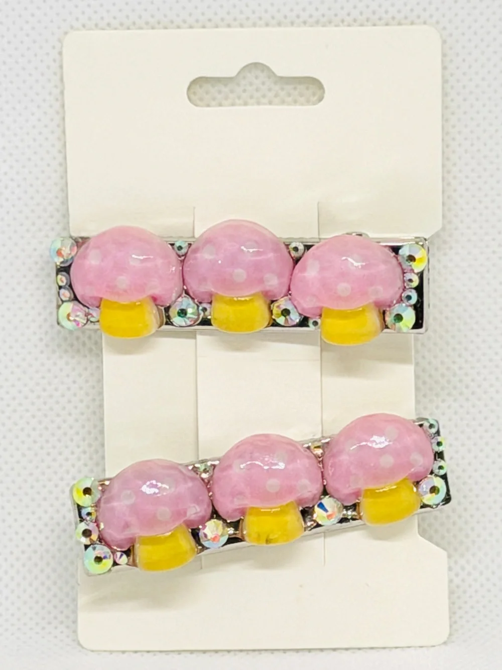 Girls Pink Mushroom Hair Clips with Yellow Accents - Set of 2